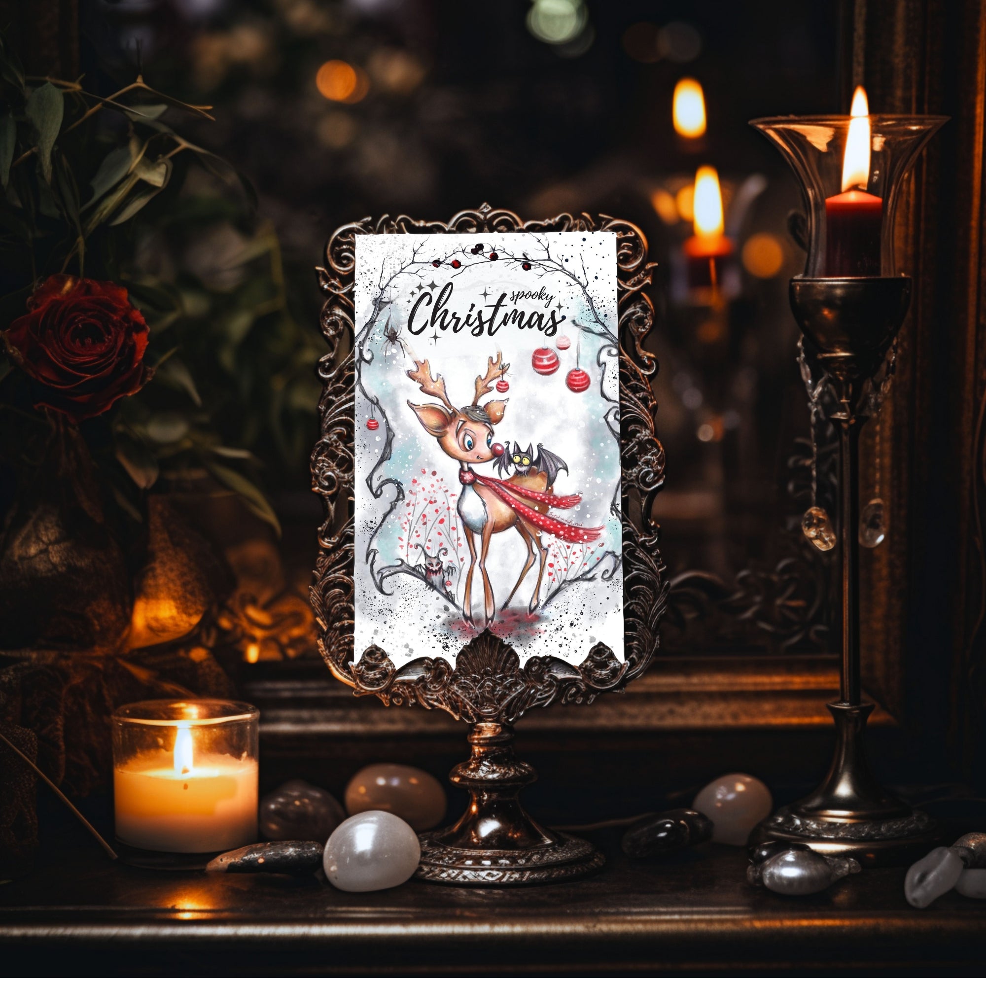 Spooky Christmas Postkarte mit Rudolf dem Rentier