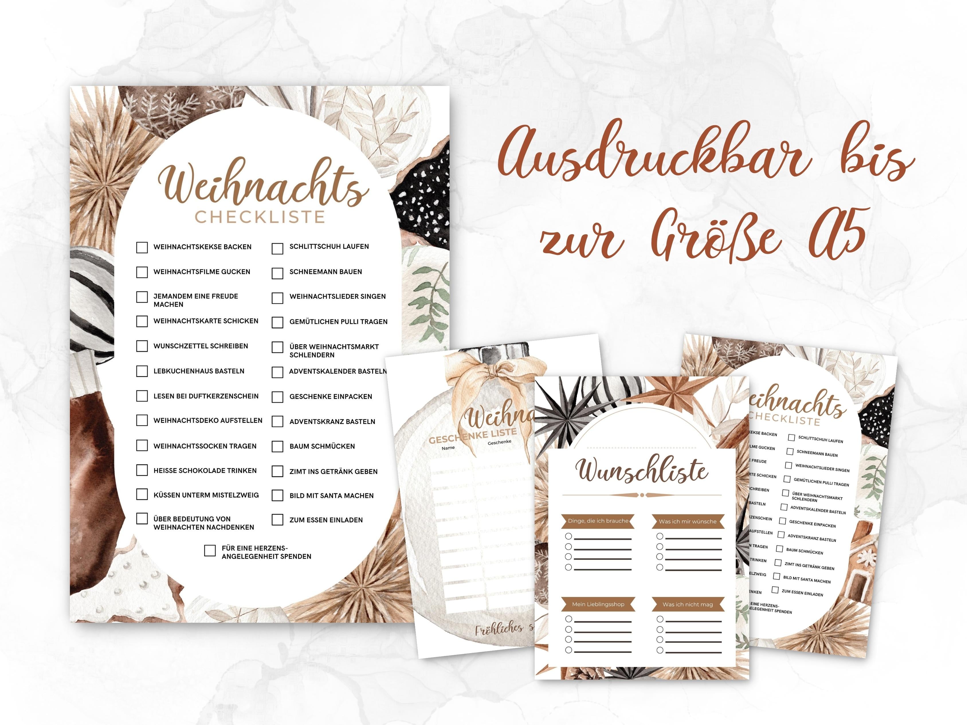 Weihnachten Checklisten in beige