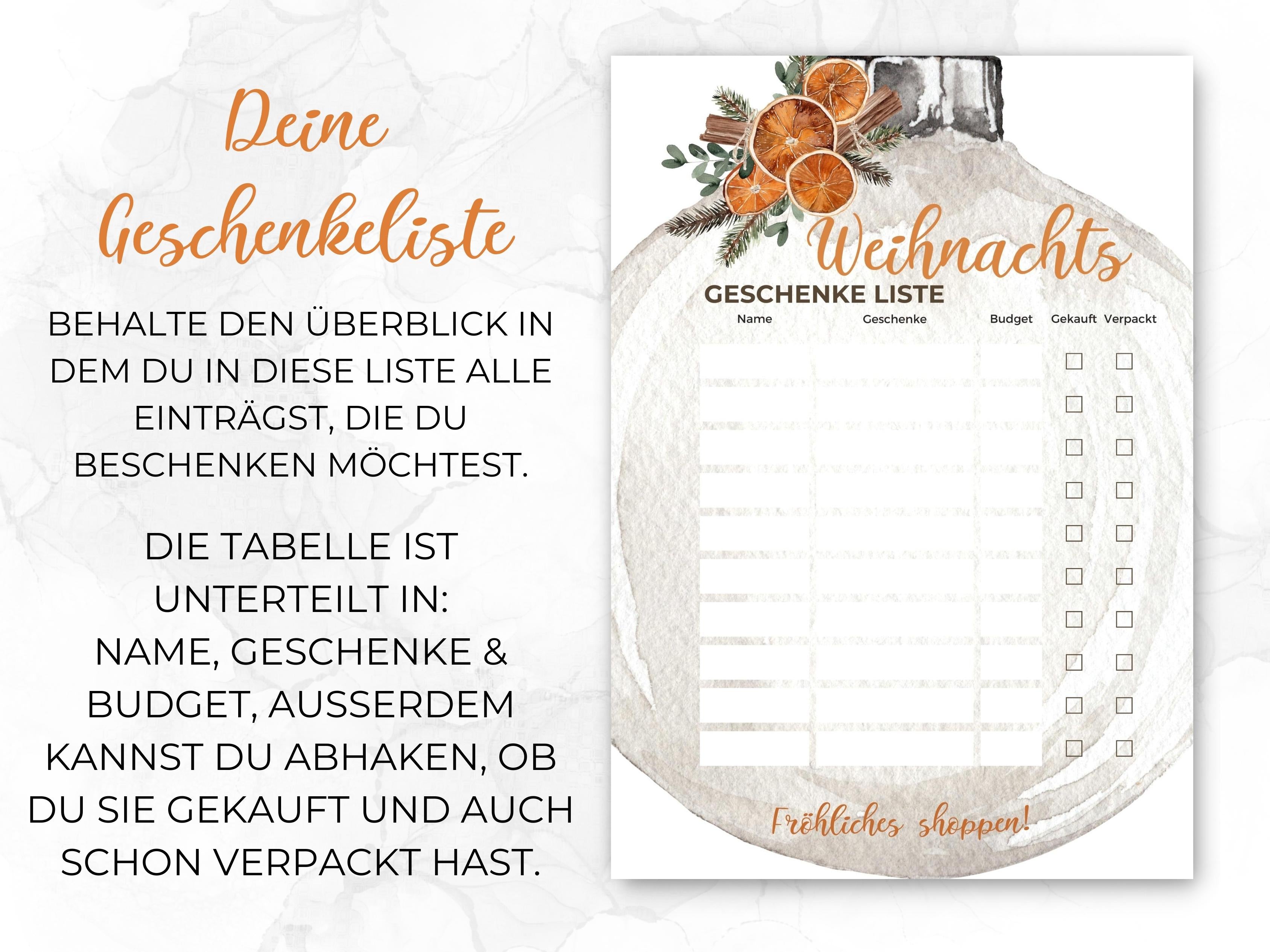 Weihnachten Checklisten in Orange